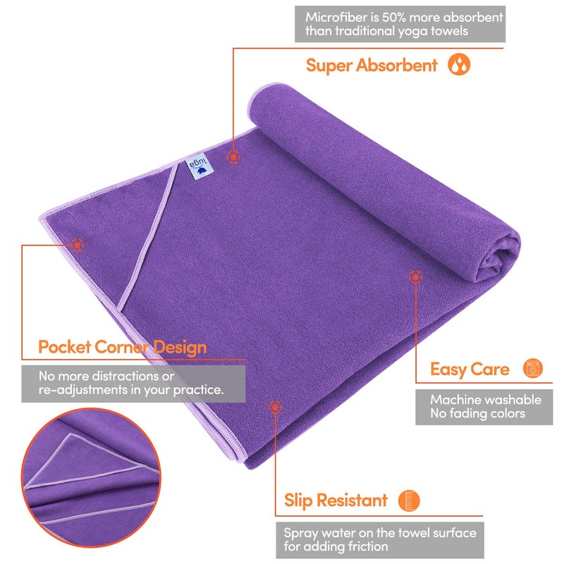IUGA Yoga Towel for Hot Yoga Non Slip Extra Thick Yoga Mat Towel + Hand Towel 2in1 Set with Corner Pockets Super Absorbent and Quick Dry Hot Yoga Towel - Image 2